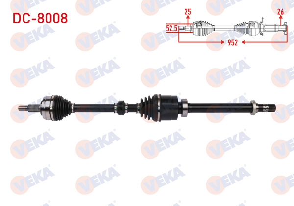 VEKA DC-8008 | Komple Aks Sağ On Uzunluk 952mm Dacia Duster 1.0 TCE 2019 -