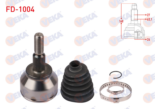 VEKA FD-1004 | Aks Kafası Sol-Sağ On Dıs Uzunluk 160mm Ford Focus 1.6 TDCI A-T 2015 -