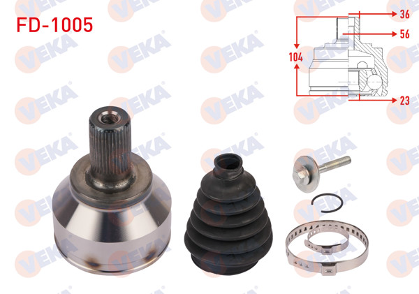 VEKA FD-1005 | Aks Kafası Sol Ön Dıs Uzunluk 104mm Ford Focus II (Da) 1.6 TDCI 2004-2011