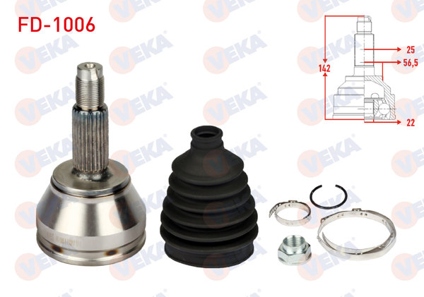 VEKA FD-1006 | Aks Kafası Sol-Sağ On Dıs Ford Escort VI 1.6İ 25X22x56.5 Uzunluk 142mm 1992-1995