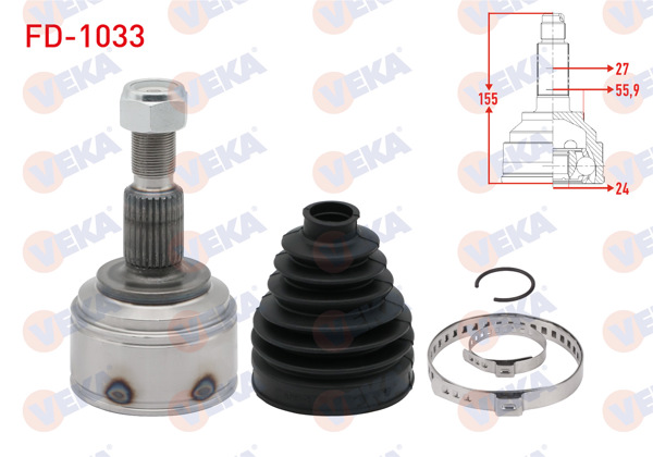 VEKA FD-1033 | Aks Kafası Sol-Sağ On Dıs 27X24x55,9 Uzunluk 155mm Ford Focus IV 1.5 TDCI A-T 8 İleri 2018 -