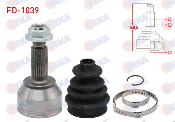 VEKA FD-1039 | Aks Kafası Sol-Sağ On Dıs Ford Fiesta V 1.4 TDCI 25X20x53 Uzunluk 141 mm 2001-2008