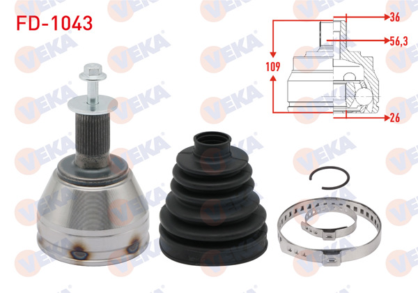 VEKA FD-1043 | Aks Kafası Sol-Sağ On Dıs Ford C-Max I 1.6 TDCI 36X26x56,3 Uzunluk 109mm 2007-2011