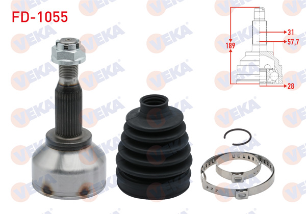 VEKA FD-1055 | Aks Kafası Sol-Sağ On Dıs 31X28x57,70 Uzunluk 189mm Ford Transit Custom (V362) Kısa şase 2.2 TDCI 2012 -