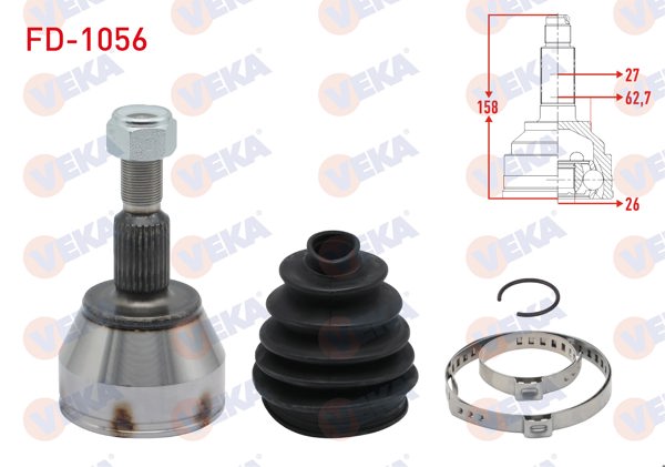 VEKA FD-1056 | Aks Kafası Sol-Sağ On Dıs Ford Focus III 1.6 TDCI M-T 27X26x62,70 Uzunluk 158mm 2011-2015