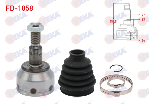 VEKA FD-1058 | Aks Kafası Sol-Sağ On Dıs Ford Focus III 1.6 Tı-Vct 27X24x63 Uzunluk 152,50mm 2011-2015