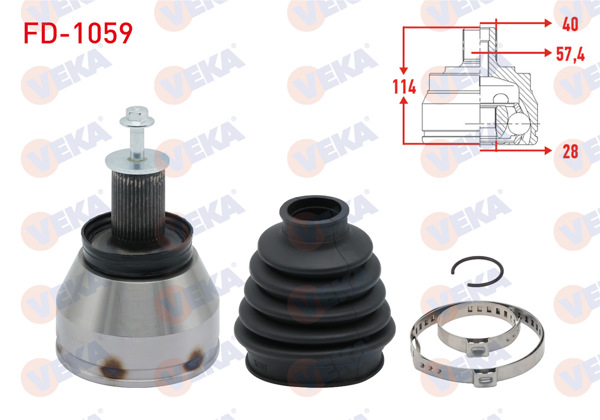 VEKA FD-1059 | Aks Kafası Sol-Sağ On Dıs Ford Mondeo IV 2.0 TDCI M-T 40X28x57,4 Uzunluk 114mm 2007-2014