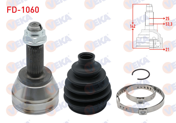 VEKA FD-1060 | Aks Kafası Sol-Sağ On Dıs 25X21x53,3 Uzunluk 142,5mm Ford Tourneo-Transit Courıer 1.5 TDCI 2014 -