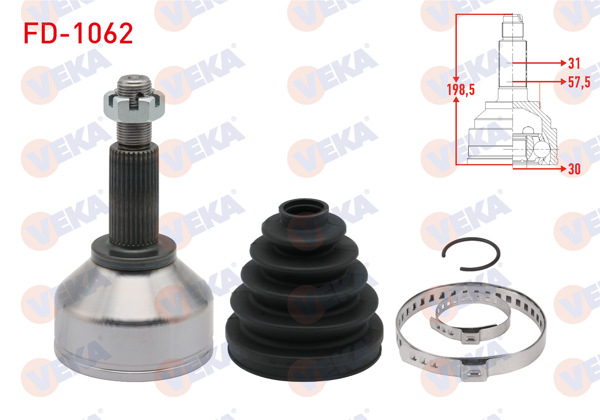 VEKA FD-1062 | Aks Kafası Sol-Sağ On Dıs 31X30x57,5 Uzunluk 198,5 mm Ford Transit Custom (V362) Uzun Sase 2.2 TDCI-2.0 TDCI 2012 -