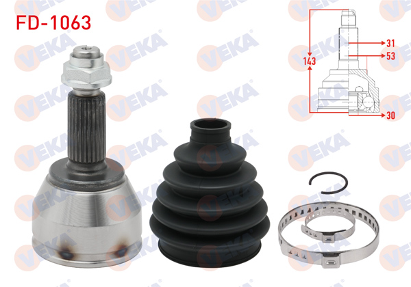 VEKA FD-1063 | Aks Kafası Sol-Sağ On Dıs 25X23x53 Uzunluk 143 mm Ford Fiesta VI 1.5 TDCI 2008-2012 / Fiesta VI 1.5 TDCI 2012 -