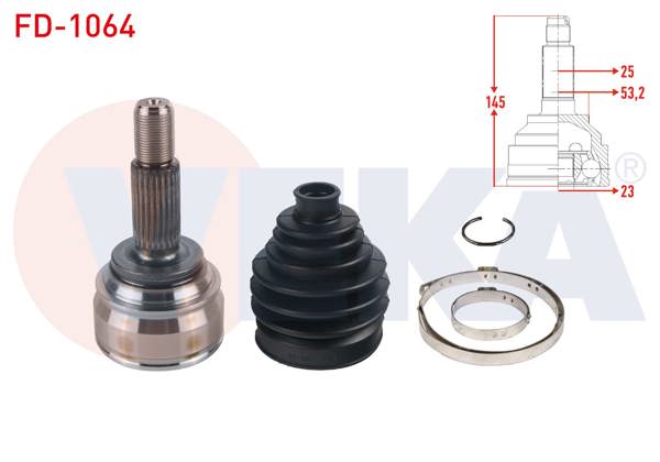 VEKA FD-1064 | Aks Kafası Sol-Sağ On Dıs 25X23x53,2 Uzunluk 145mm Ford Fiesta VII 1.5 TDCI M-T 6 İleri 2017 -