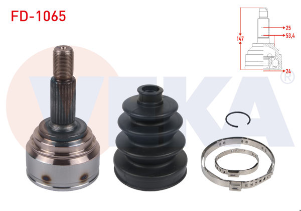 VEKA FD-1065 | Aks Kafası Sol-Sağ On Dıs 25X24x53,4 Uznluk 147mm Ford Fiesta VII 1.5 TDCI 2017 -