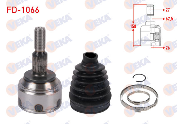 VEKA FD-1066 | Aks Kafası Sol Ön Dıs 27X26x62,5 Uzunluk 158mm Ford Tourneo Connect (V408) 1.5 TDCI 5 M-T 2015-/ Transit Connect 1.5 TDCI 5 M-T 2015 -