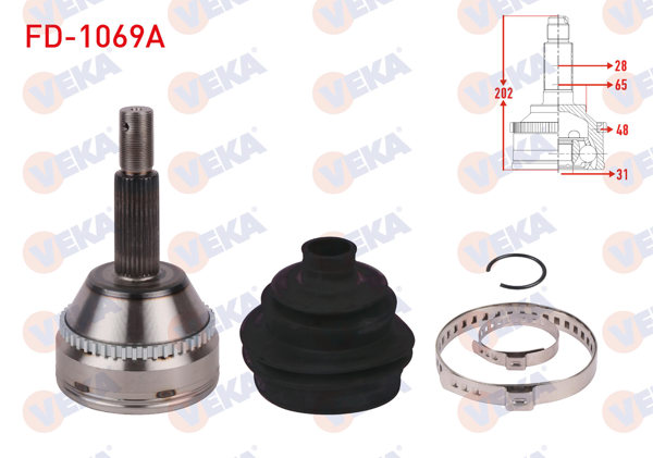 VEKA FD-1069A | Aks Kafası Sol-Sağ On Dıs ABS'li 48 Dıs 28X31x65 Uzunluk 202mm Ford Transit (V347) Büyük Kafa 2006-2014