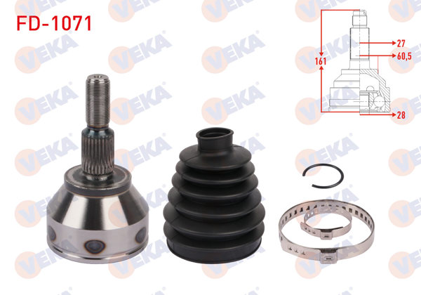 VEKA FD-1071 | Aks Kafası Sol-Sağ On Dıs 27X28x60.5 Uzunluk 161mm Ford Transit Connect 1.5 TDCI 6At 2015-/ Tourneo Connect 1.5 TDCI 6At 2015 -