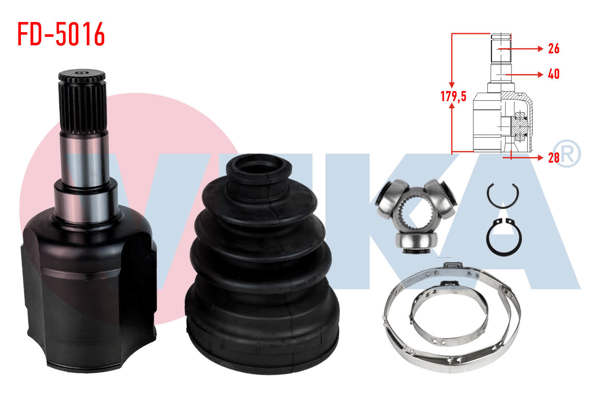 VEKA FD-5016 | Aks Kafası Sol Ön Ic Ford Mondeo IV 2.0 TDCI M-T 26X28x40 Uzunluk 179,5mm 2007-2014