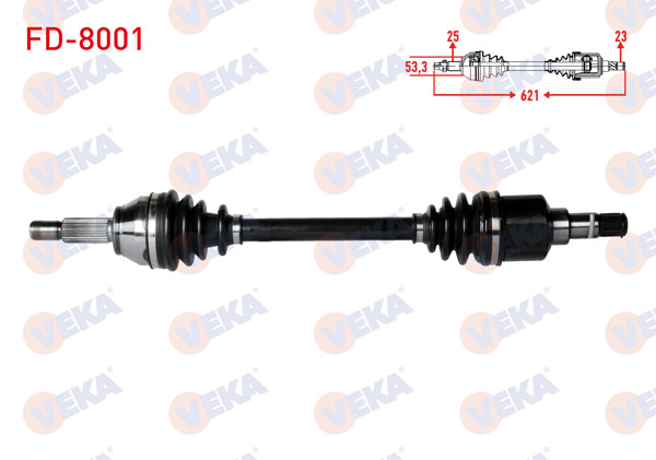 VEKA FD-8001 | Komple Aks Sol Ön Uzunluk 621mm Ford Fiesta V 1.4 TDCI M-T 01-08 / Fiesta VI 1.5 TDCI M-T 08-12 / Fiesta VII 1.5 TDCI M-T 12-/ B-Max 1.0İ-1.4İ M-T 12-/ Fusion 1.4 TDCI M-T 02-10