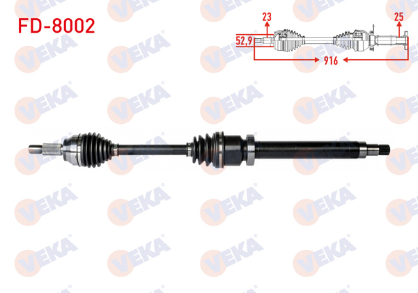 VEKA FD-8002 | Komple Aks Sağ On Uzunluk 916mm Ford Fiesta V 1.4 TDCI M-T 01-08 / Fiesta VI 1.5 TDCI M-T 08-12 / Fiesta VII 1.5 TDCI M-T 12-/ B-Max 1.0İ-1.4İ M-T 12-/ Fusion 1.4 TDCI M-T 02-10