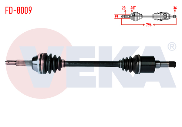 VEKA FD-8009 | Komple Aks Sol Ön Ford Transit (V347) 2.2 TDCI 130 Hp (Ince Mil) ABS'li 48 Dıs Uzunluk 796mm 2006-2014