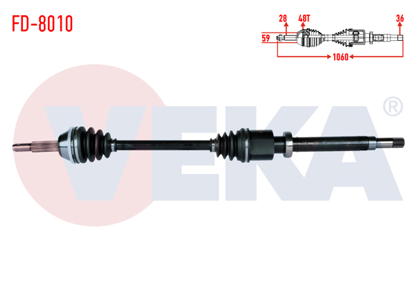 VEKA FD-8010 | Komple Aks Sağ On Ford Transit (V347) 2.2 TDCI 130 Hp (Ince Mil) ABS'li 48 Dıs Uzunluk 1060mm 2006-2014