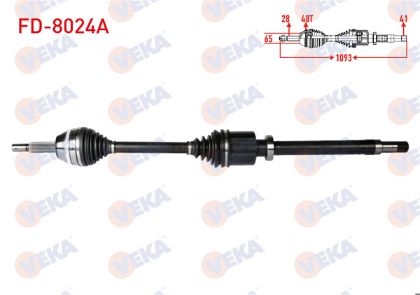 VEKA FD-8024A | Komple Aks Sağ On Ford Transit (V347) 2.2 TDCI 115Ps-140Ps (Kalın Mil) ABS'li 48 Dıs Uzunluk 1091mm 2006-2014