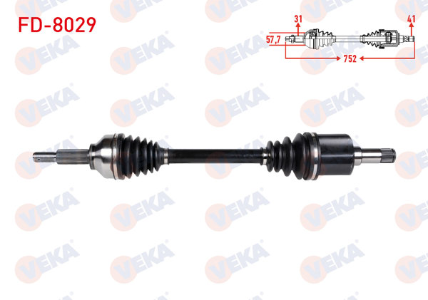 VEKA FD-8029 | Komple Aks Sol Ön Uzunluk 752mm Ford Tourneo Custom (V362) Kısa şase 2.2 TDCI 155 Hp 2012 -