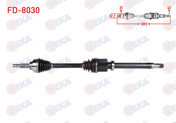 VEKA FD-8030 | Komple Aks Sağ On Uzunluk 1092mm Ford Tourneo Custom (V362) Kısa şase 2.2 TDCI 155 Hp 2012 -