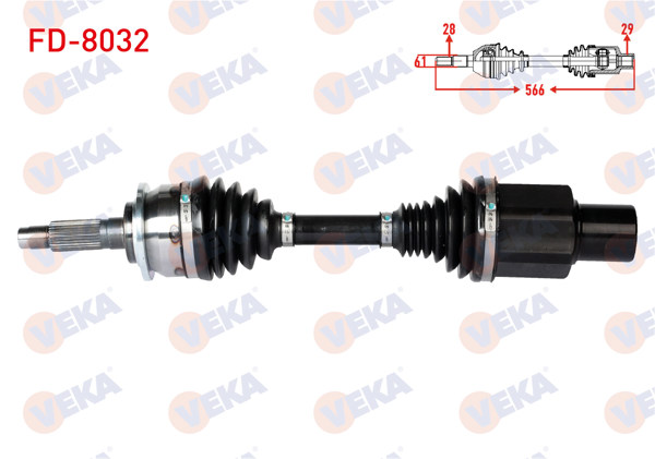 VEKA FD-8032 | Komple Aks Sağ On Uzunluk 566mm Ford Ranger 2.2 TDCI-3.2 TDCI A-T / M-T 2011 -