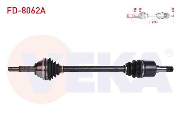 VEKA FD-8062A | Komple Aks Sol Ön Ford Transit (V184) 2.0 TDCI (Onden Cekıs) ABS'li 48 Dıs Uzunluk 797 mm 2000-2006