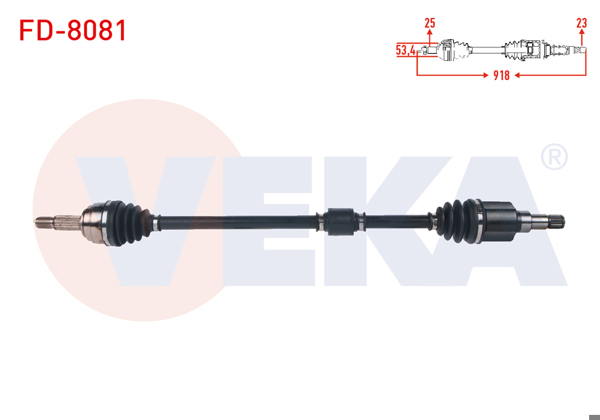 VEKA FD-8081 | Komple Aks Sağ On Uzunluk 918 mm Ford Tourneo Courıer 1.5 TDCI M-T 2018 -