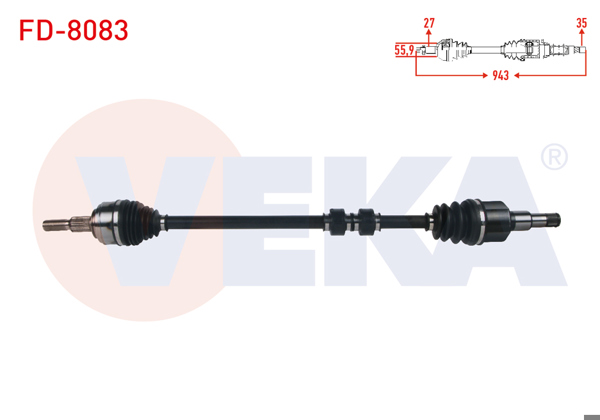 VEKA FD-8083 | Komple Aks Sağ On Uzunluk 943mm Ford Focus IV 1.5 TDCI A-T 8 İleri 2018 -