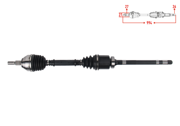VEKA FD-8087 | Komple Aks Sağ On Uzunluk 994mm Ford Kuga I 2.0 TDCI A-T / M-T 4X4 2008-2013