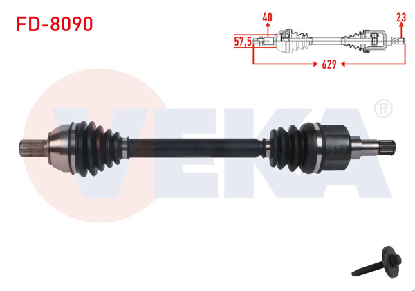 VEKA FD-8090 | Komple Aks Sol Ön Uzunluk 629mm Ford Mondeo IV 1.6 M-T 2007-2014