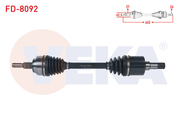 VEKA FD-8092 | Komple Aks Sol Ön Uzunluk 645mm Ford Transit Connect 1.5 TDCI 100 Hp M-T 5 Vites 2013-/ Tourneo Connect 1.5 TDCI V408 100 Hp M-T 5 Vites 2013 -