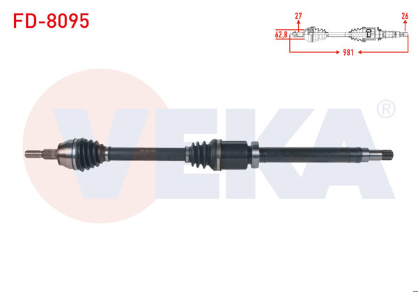 VEKA FD-8095 | Komple Aks Sağ On Uzunluk 981mm Ford Transit Connect 1.6 TDCI 5 M-T Dv6 2013-/ Tourneo Connect 1.6 TDCI V408 Dv6 2013 -