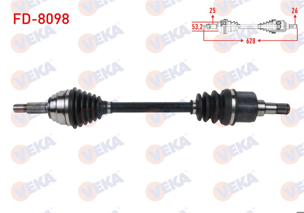 VEKA FD-8098 | Komple Aks Sol Ön Uzunluk 628mm Ford Fiesta VII 1.5 TDCI 2017 -