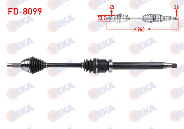 VEKA FD-8099 | Komple Aks Sağ On Uzunluk 940mm Ford Fiesta VII 1.5 TDCI 2017 -