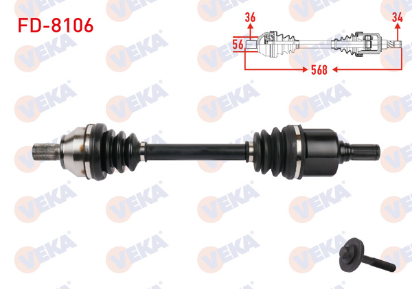 VEKA FD-8106 | Komple Aks Sol Ön Uzunluk 568mm Ford Focus II 1.6 TDCI A-T Cvt 2004-2012