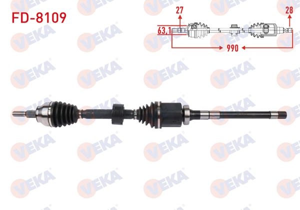 VEKA FD-8109 | Komple Aks Sağ On Uzunluk 990mm Ford Kuga II 2.0 TDCI 4X4 2014-2019