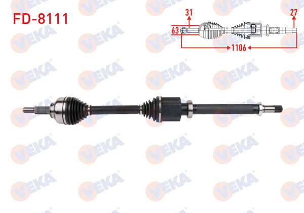 VEKA FD-8111 | Komple Aks Sağ On Uzunluk 1106mm Ford Tourneo-Transit Custom (V362) 2.0 Ecoblue A-T 2015 -