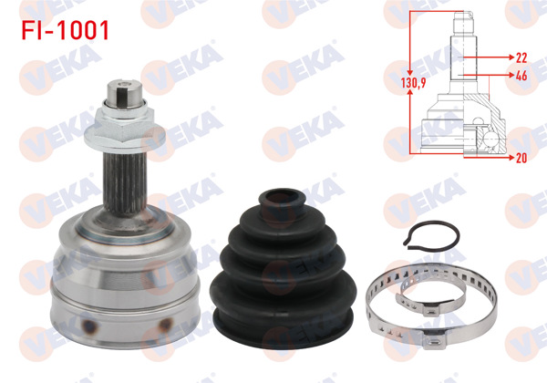 VEKA FI-1001 | Aks Kafası Sol-Sağ On Dıs 22X20x46 Uzunluk 130,9 mm Fiat Tempra 1.4İ 1992-1999 / Panda 1.4 2003-2012