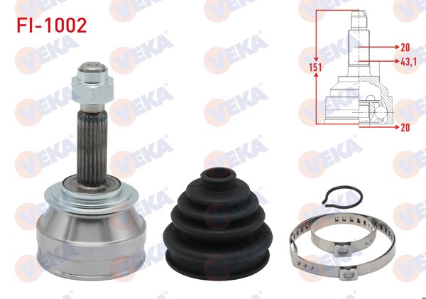 VEKA FI-1002 | Aks Kafası Sol-Sağ On Dıs Fiat Uno 70 1.4İ 20X20x43 Uzunluk 150,3 mm 1994-2000