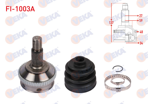 VEKA FI-1003A | Aks Kafası Sol-Sağ On Dıs ABS li 48 Dıs Uzunluk 137mm Fiat Scudo 1.9 D 1996-2006 / Citroen Jumpy 1.9 D 1994-2007 / Peugeot Expert 1.9 D 1996-2006