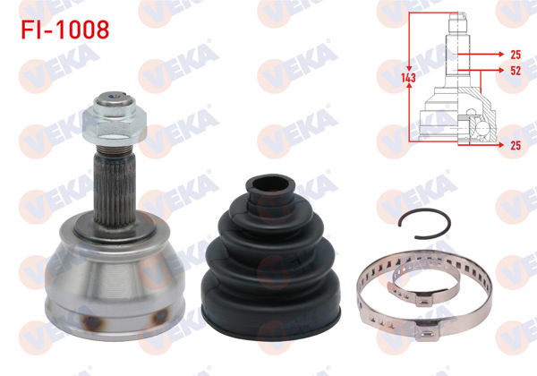 VEKA FI-1008 | Aks Kafası Sol-Sağ On Dıs Fiat Tempra 2.0İ 25X25x52 Uzunluk 143,1 mm 1992-1999