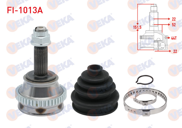 VEKA FI-1013A | Aks Kafası Sol-Sağ On Dıs Fiat Palio (178Bx) (178Dx) 1.6İ 16V ABS li 44 Dıs 22X22x52 Uzunluk 149,2 mm 1996-2005