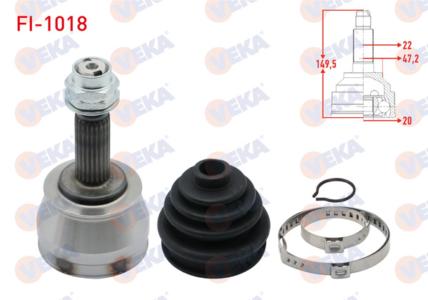 VEKA FI-1018 | Aks Kafası Sol-Sağ On Dıs Fiat Albea 1.2İ 22X20x46,9 Uzunluk 149,3 mm 2003-2007