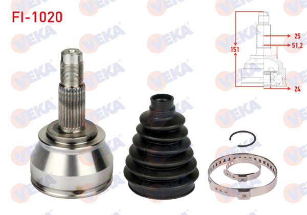 VEKA FI-1020 | Aks Kafası Sol-Sağ On Dıs Fiat Doblo (119,223) 1.3 Mjt 24X25x51,2 Uzunluk 151,5 mm 2001-2010