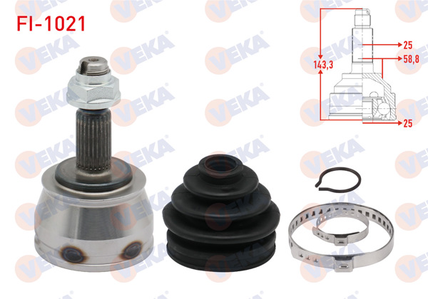 VEKA FI-1021 | Aks Kafası Sol-Sağ On Dıs 25X25x59 Uzunluk 142mm Fiat Marea 2.0İ 1996-2007 / Brava 2.0İ Hgt 20V 1995-2002 / Bravo 2.0İ 20V Hgt 1995-2004 / Stilo 1.9 JTD 2001-2010 / Alfa Romeo 156 1.6 Ts-2.0 Ts 1997-2005