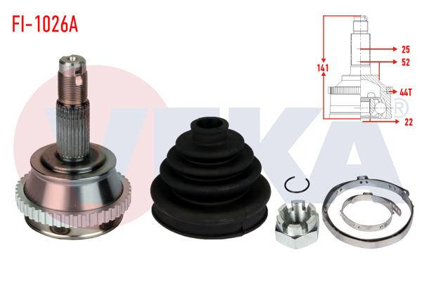 VEKA FI-1026A | Aks Kafası Sol-Sağ On Dıs Fiat Marea (185) 1.6İ 16V 100 Ps ABS li 44 Dıs 22X25x52 Uzunluk 141,4 mm 1996-2007