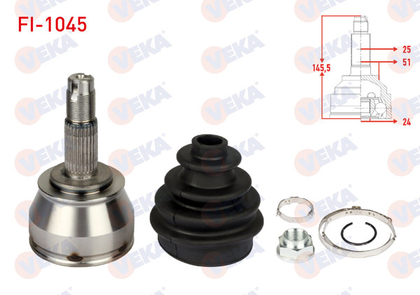 VEKA FI-1045 | Aks Kafası Sol-Sağ On Dıs 25X24x51 Uzunluk 146,5 mm Fiat Fiorino 1.3 Mjt 07-/ G.Punto 1.3 JTD 05-10 / Linea 1.3 Mjt 07-/ Punto Evo 1.3 Mjt 09-12 / Peugeot Bipper 1.3 HDI 10-/ Cıtoren Nemo 1.3 HDI 10 -